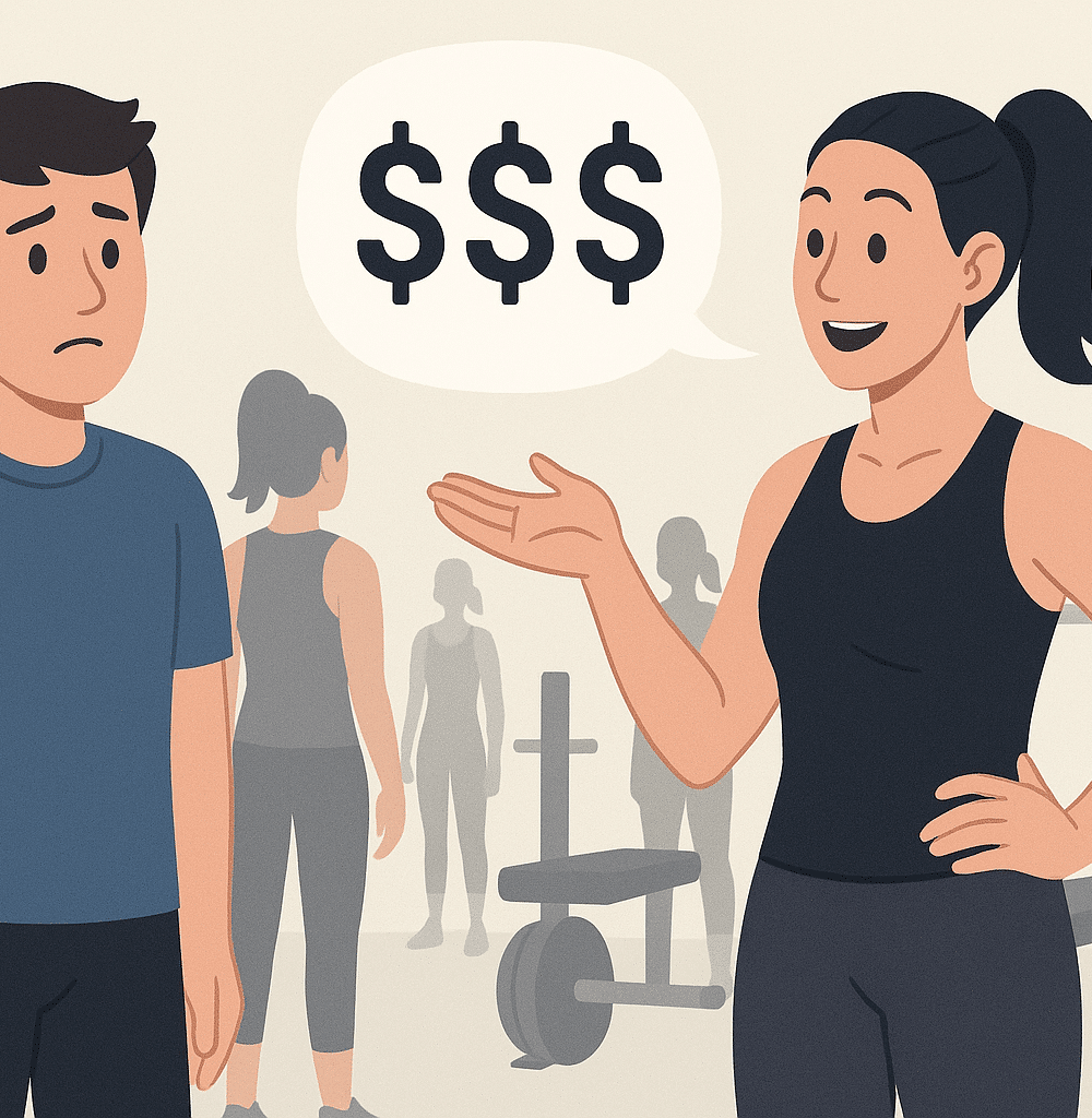 A new gym member that is confused on how much he should pay his trainer.
