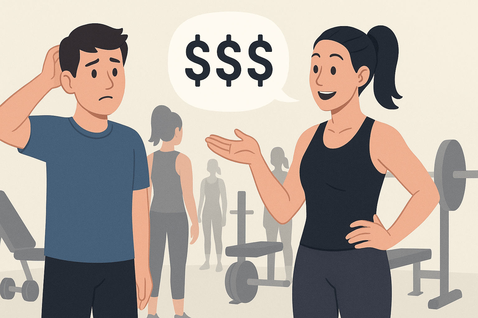 A new gym member that is confused on how much he should pay his trainer.