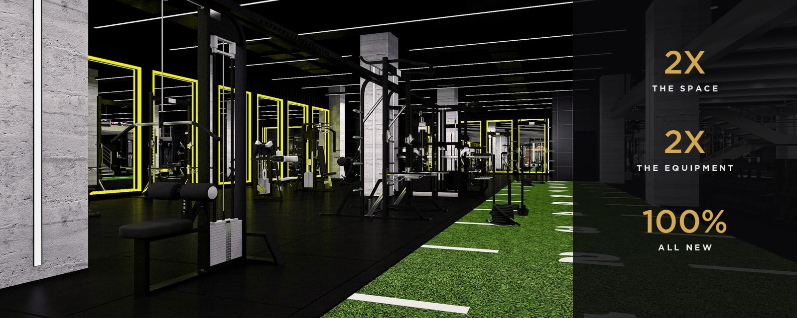 MODE 2.0 gym expansion rendering: twice the space, twice the equipment, all new.